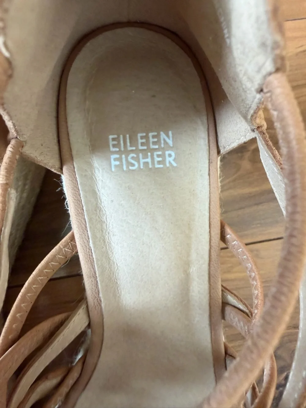 Eileen Fisher Tan Crisscross Espadrille Wedge Sandals